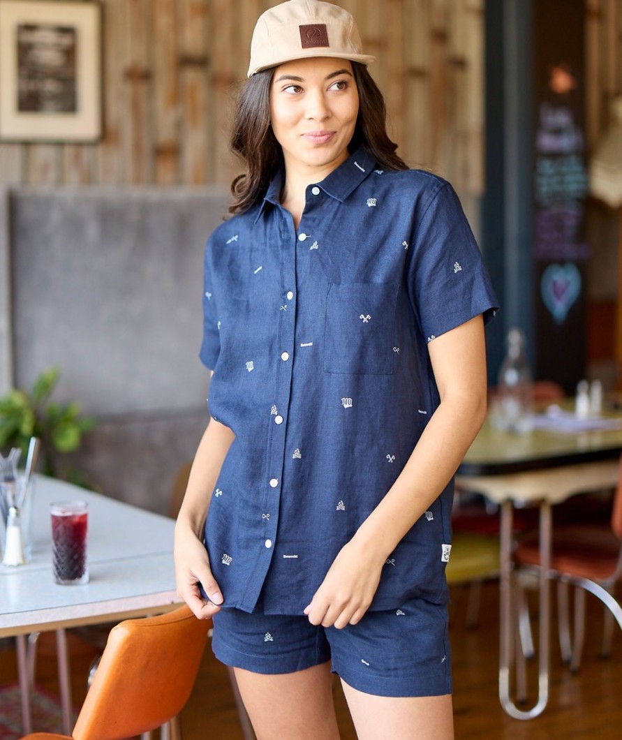 Women Swanndri NZ Short Sleeve Shirts | Women'S Roslyn Short Sleeve Linen Shirt