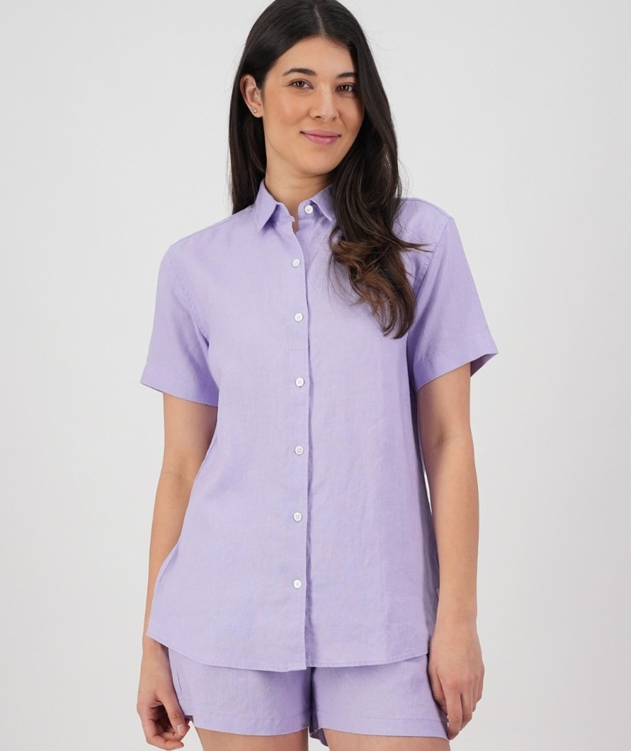 Women Swanndri NZ Short Sleeve Shirts | Women'S Roslyn Short Sleeve Linen Shirt