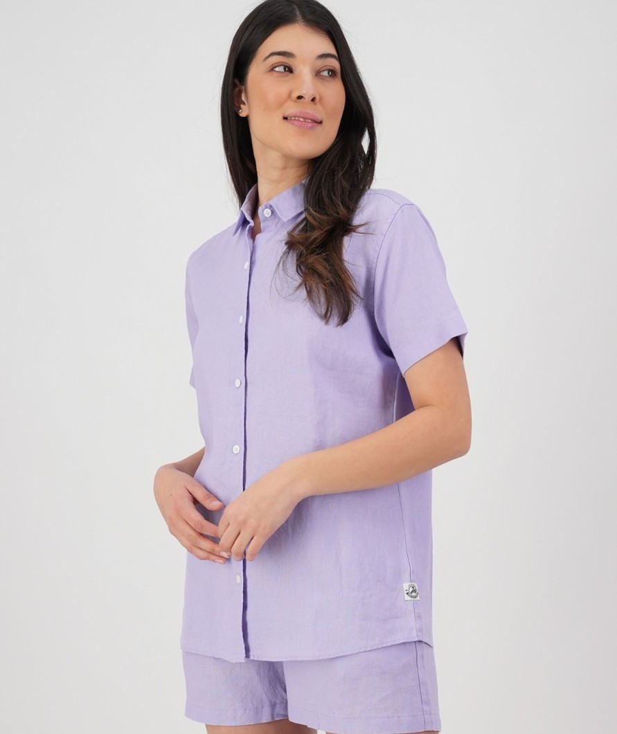 Women Swanndri NZ Short Sleeve Shirts | Women'S Roslyn Short Sleeve Linen Shirt